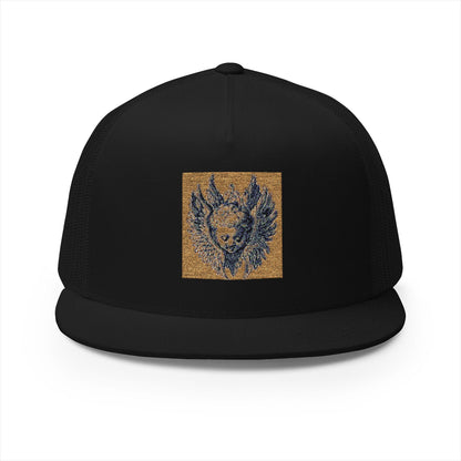 Embroidered Skull Wing Trucker Cap - Good Fortune and Protection